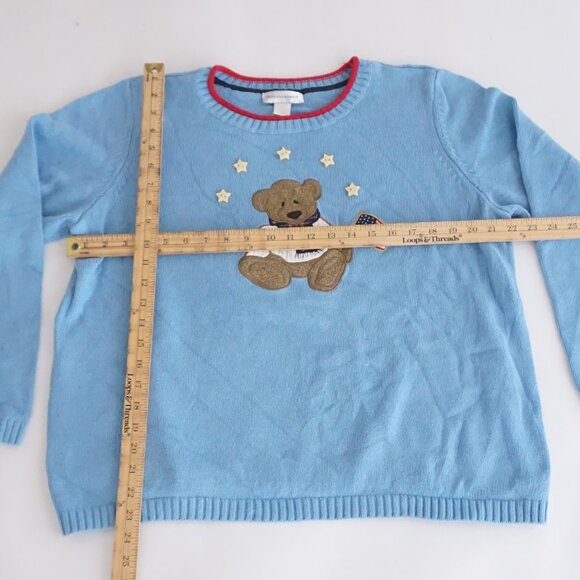 Vintage C&B Blue Teddy Bear Knit Sweater Star Appliqué Americana Cabincore XL - Picture 3 of 9